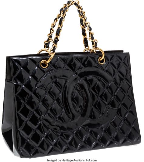 chanel black leather tote bag|chanel patent leather tote bag.